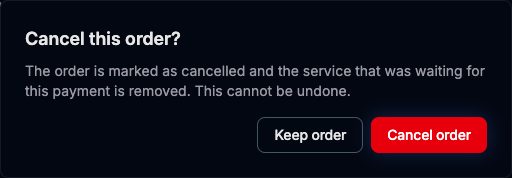Confirmation dialog Cancel this order? with the Keep order and Cancel order buttons