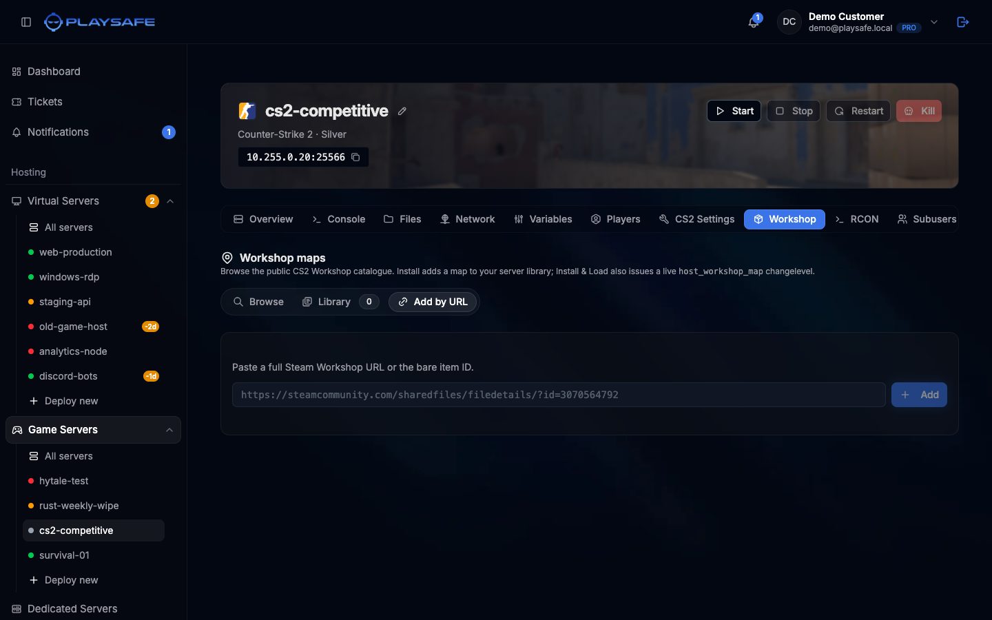 Workshop tab with the Add by URL subtab open