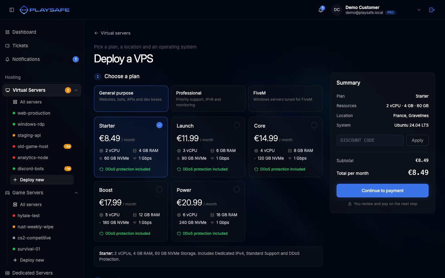 Choose a plan step of the VPS deploy wizard